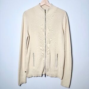 Lauren Ralph Lauren Cotton Ribbed Full Zip Beige Cardigan Sz XL